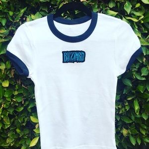 Vintage White Blue Ringer Tee